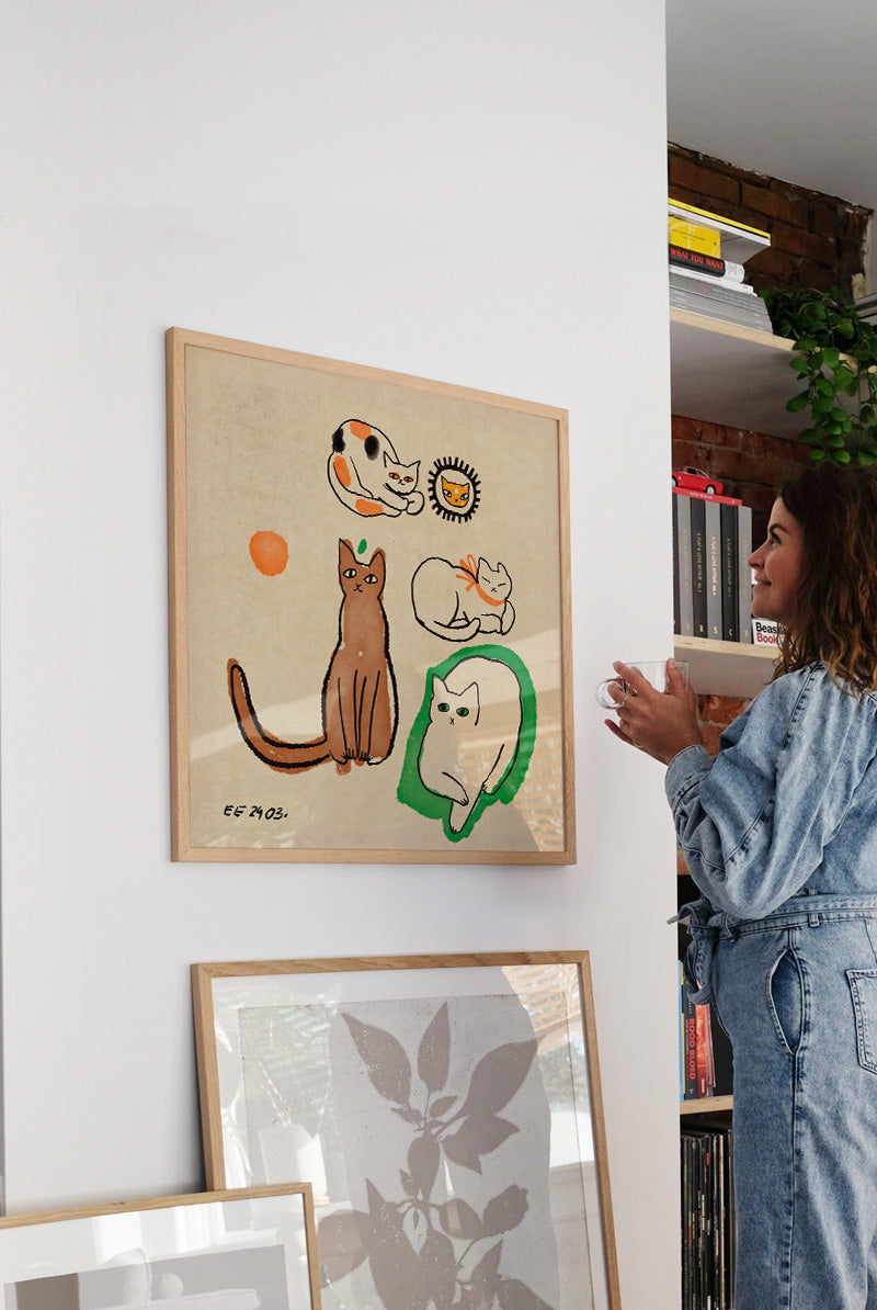 Illustration med katte i smukke farver · Kunsttryk hos Niedziella & Friends