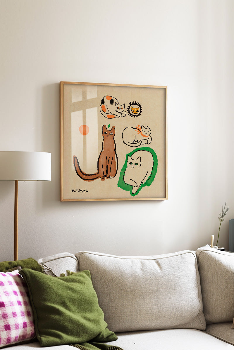 Illustration med katte i smukke farver · Kunsttryk hos Niedziella & Friends