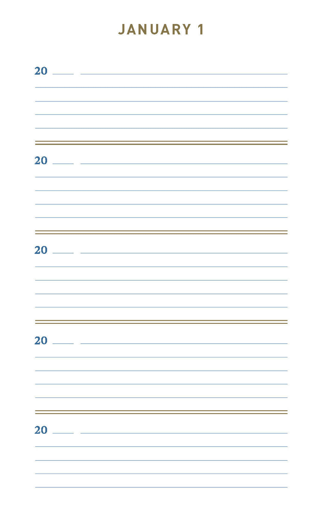 One Line A Day · Elegant kalender med denmin-farvet canvasforside · Mindeskalender med plads til 5 år · Niedziella & Friends