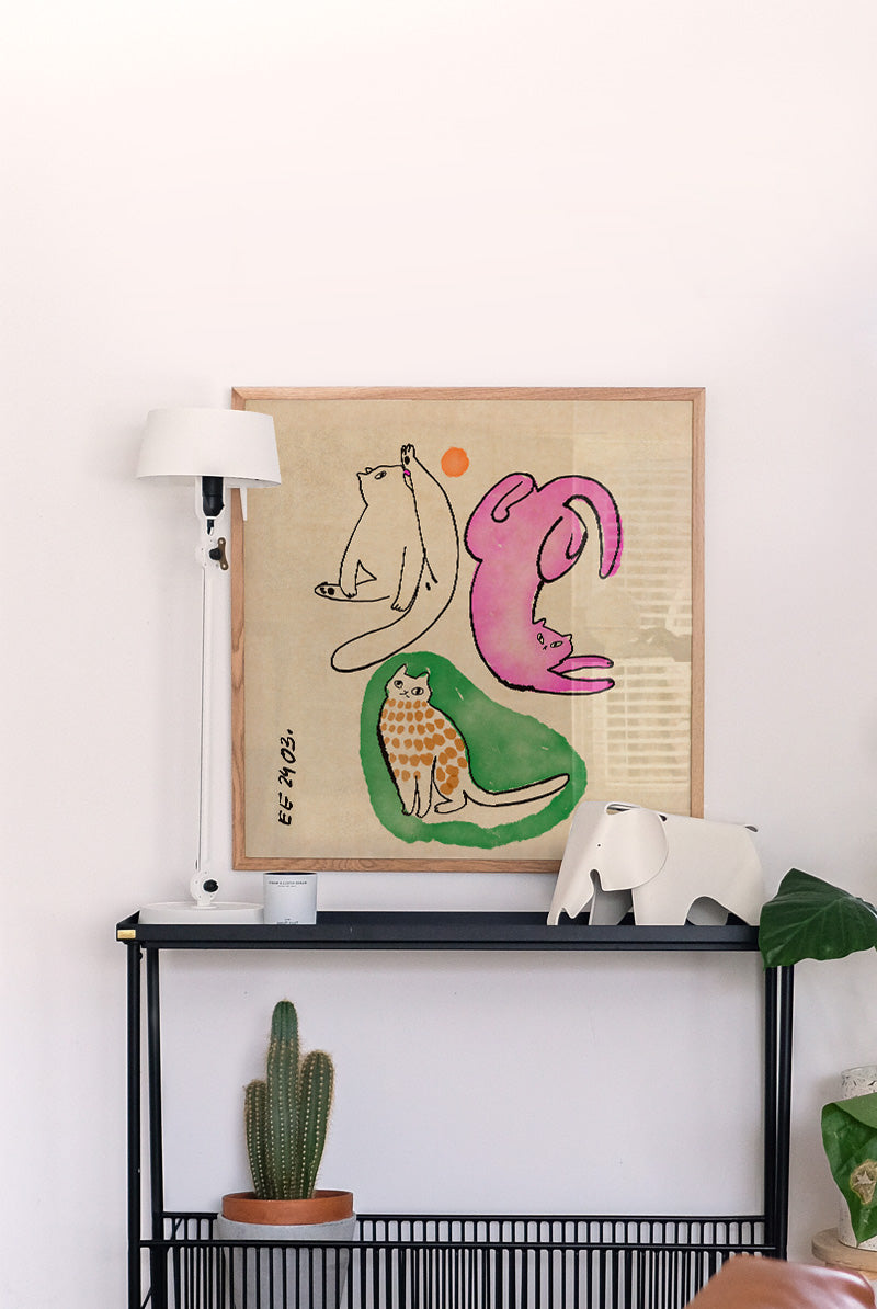 Illustration med katte i smukke farver · Kunsttryk hos Niedziella & Friends