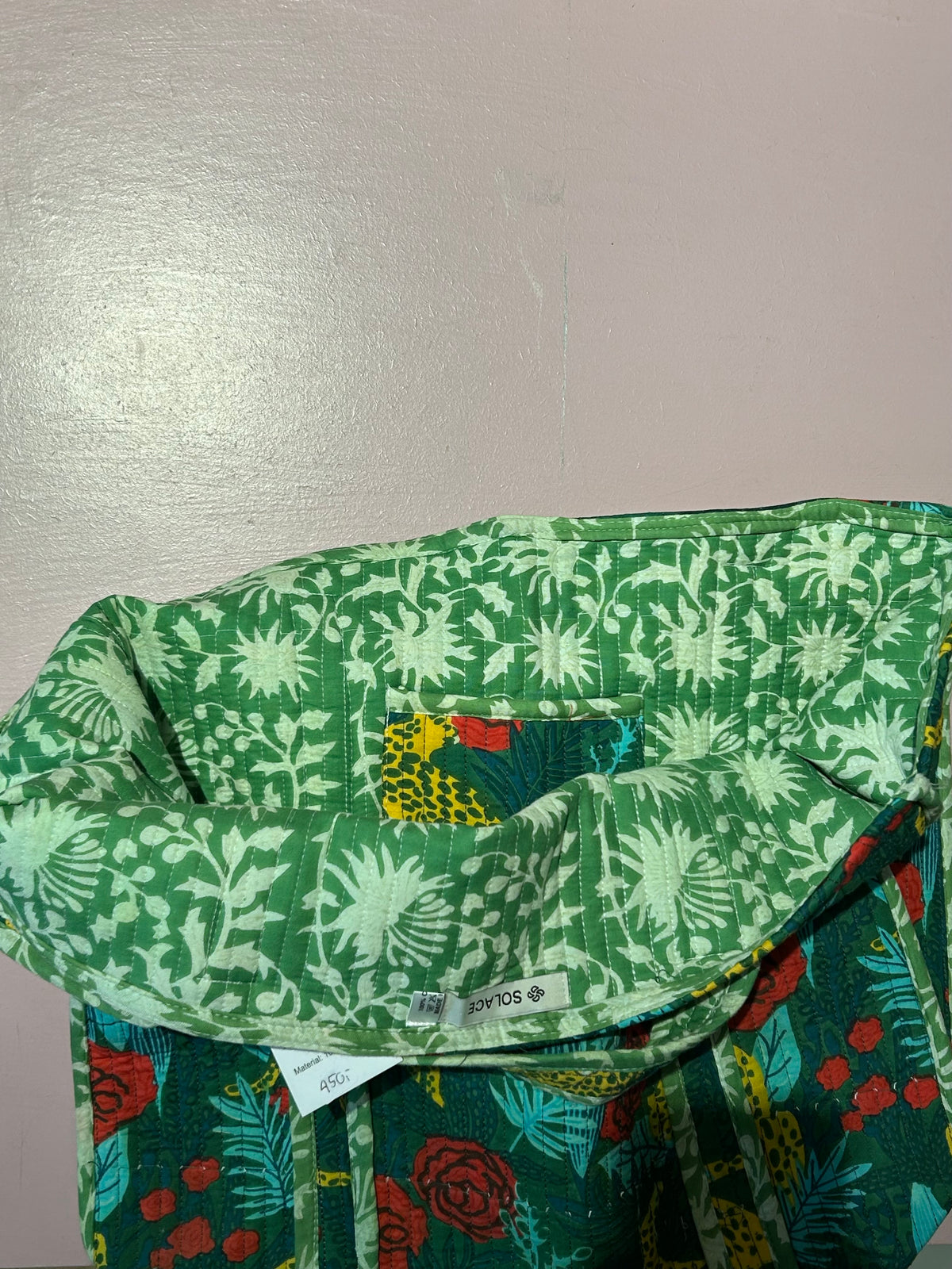 Projekttaske i 100% bomuld · Quiltet af rest-stof · Grøn med leopard · Niedziella & Friends