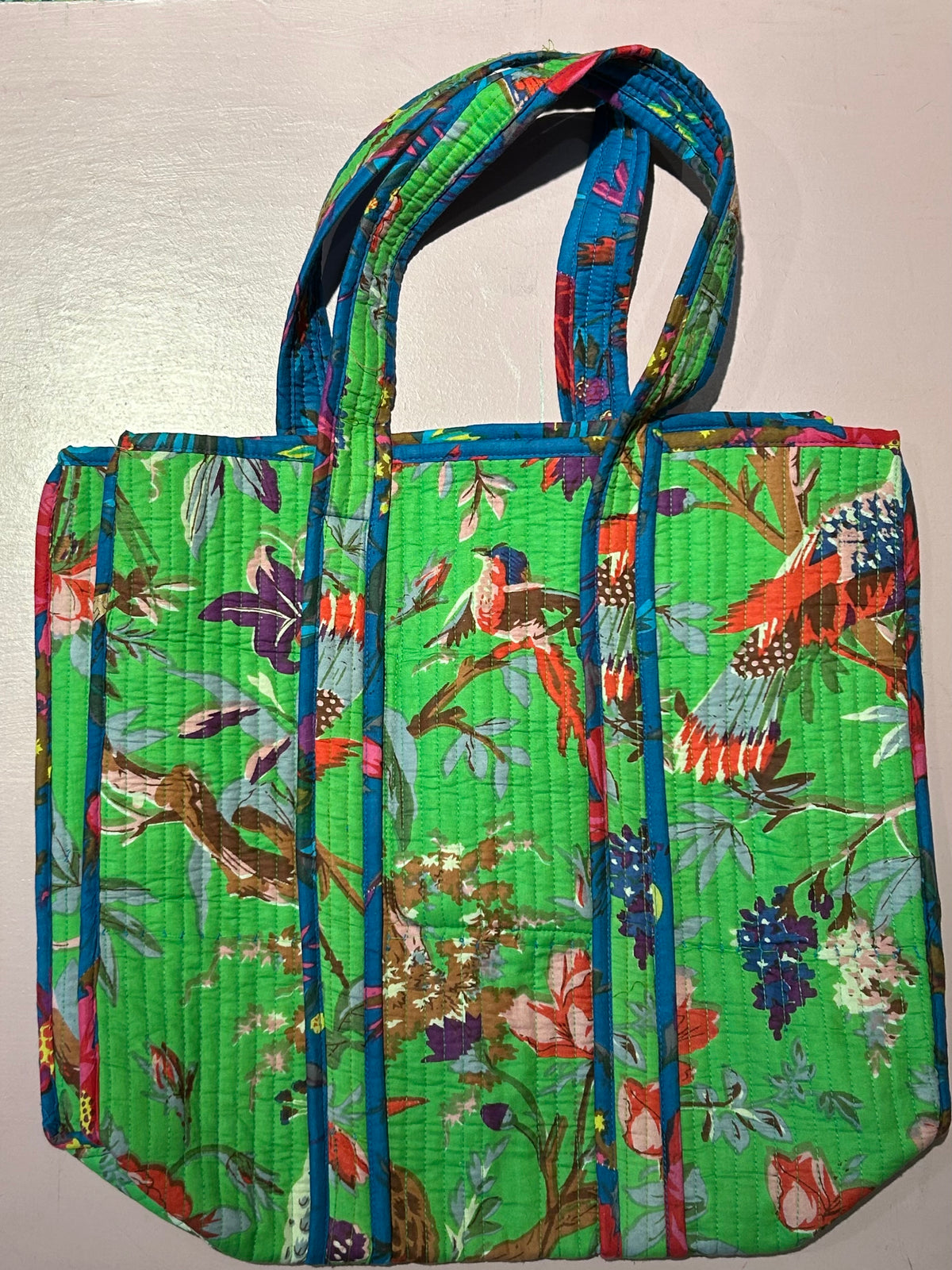 Projekttaske i 100% bomuld · Quiltet af rest-stof · Grøn med fugle · Niedziella & Friends