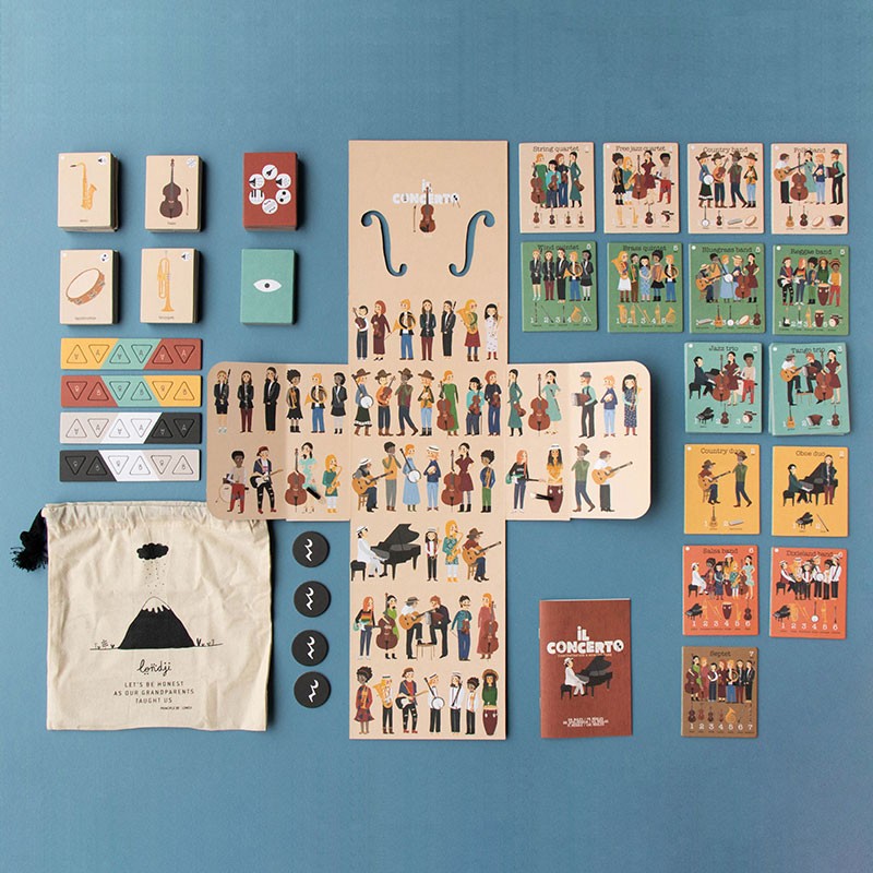 Huskespil med musikinstrumenter og musikere · Fine illustrationer fra Londji · Niedziella & Friends