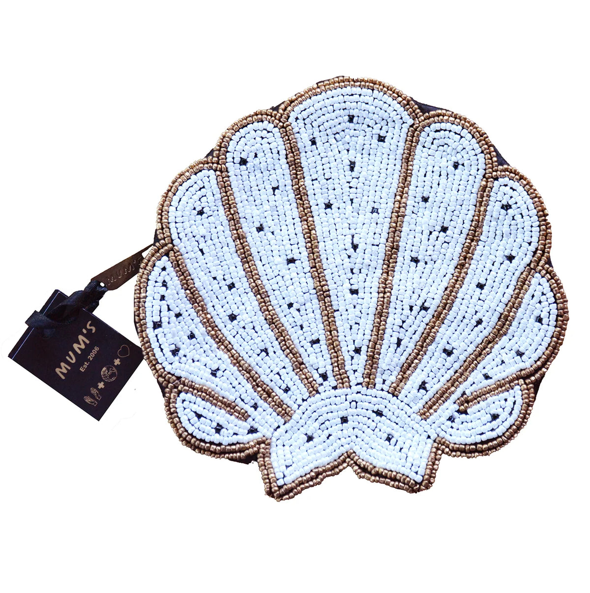 Musling-clutch håndbroderet i små perler · MUM's OY · Finsk design hos Niedziella & Friends