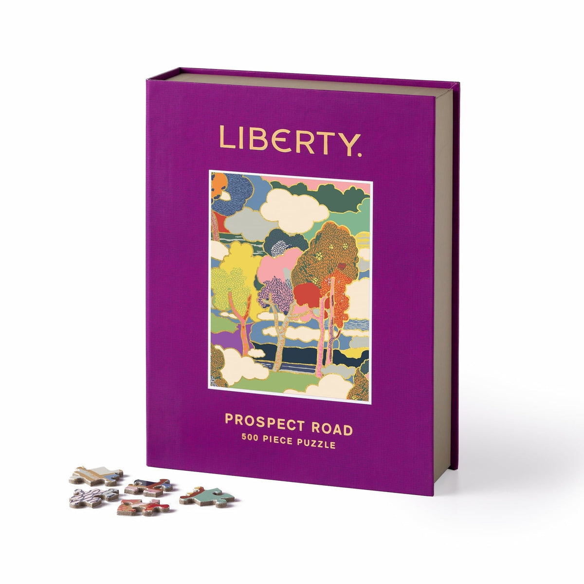 Puslespil på 500 brikker med den populære illustration Prospect Road fra Liberty of London · Indpakket som en bog · Niedziella & Friends