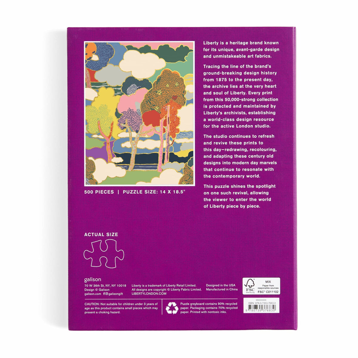 Puslespil på 500 brikker med den populære illustration Prospect Road fra Liberty of London · Indpakket som en bog · Niedziella & Friends