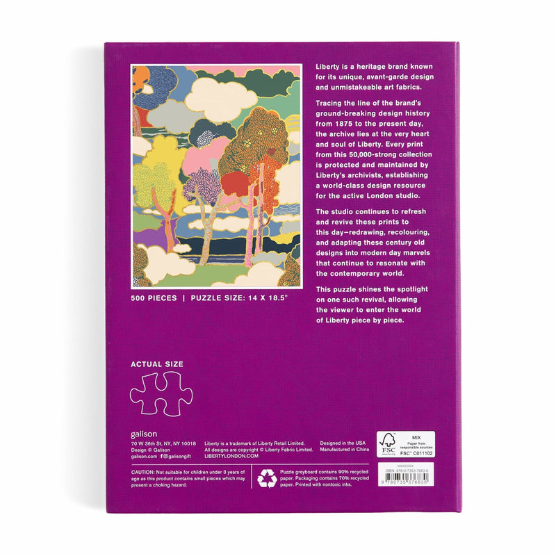 Puslespil på 500 brikker med den populære illustration Prospect Road fra Liberty of London · Indpakket som en bog · Niedziella & Friends