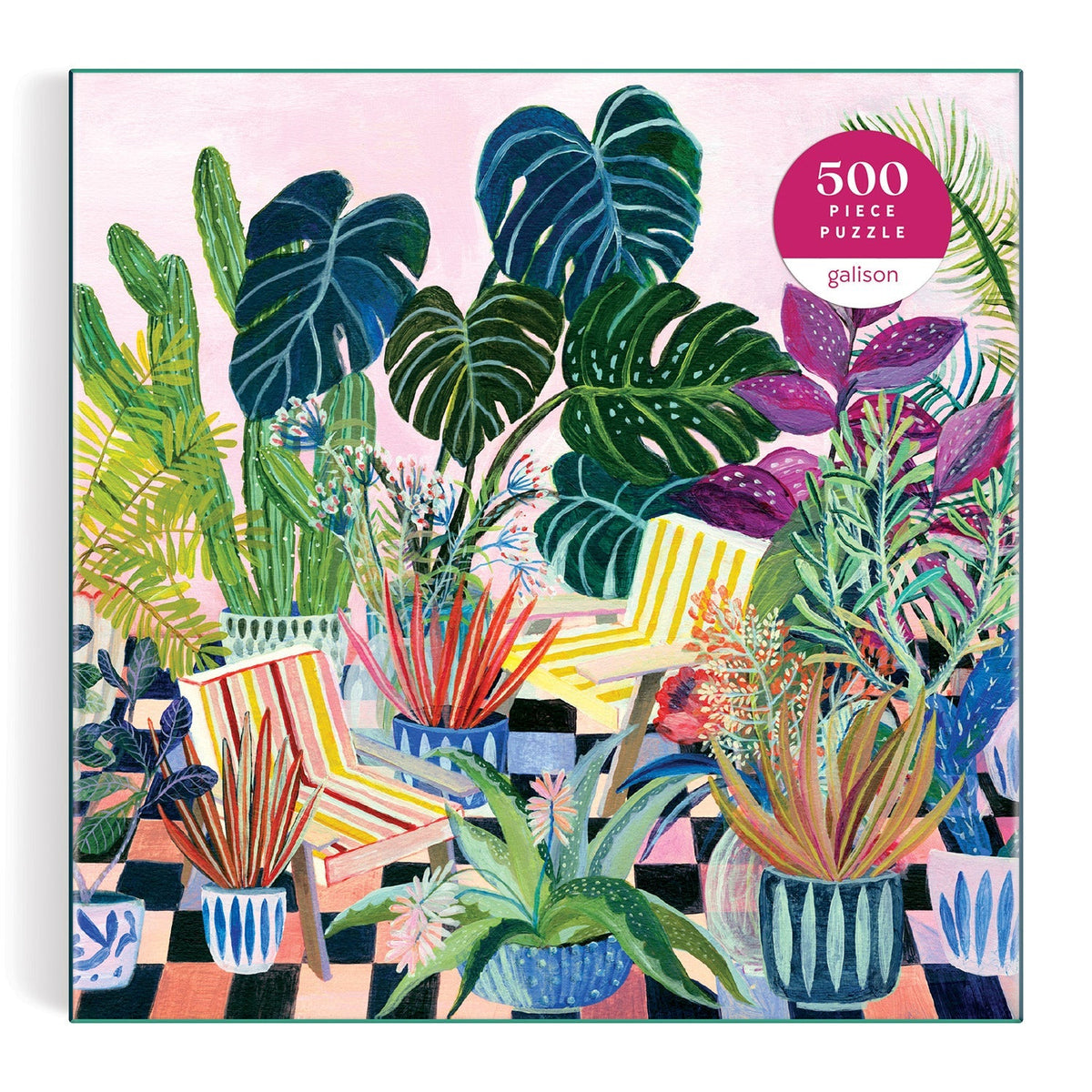 Puslespil på 500 brikker med smuk illustration af farverige stueplanter · Niedziella & Friends