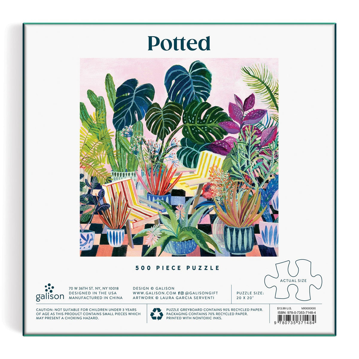 Puslespil på 500 brikker med smuk illustration af farverige stueplanter · Niedziella & Friends