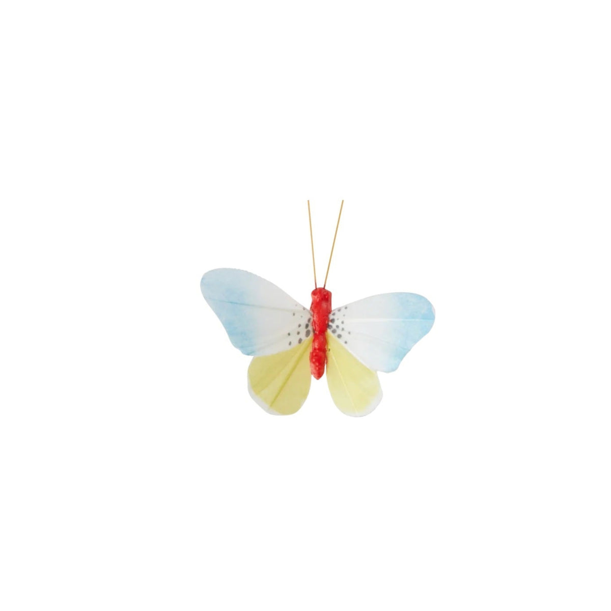 Deko-sommerfugl med gul/lyseblå· Sommerfugl på klip fra Rice · Niedziella & Friends (8354743615833) (8354753872217)